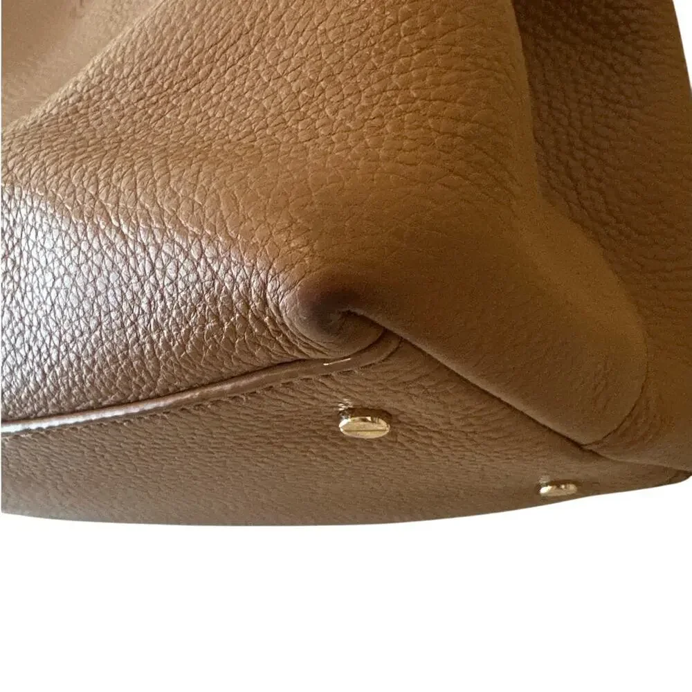 Tory Burch Pebbled Leather Chain Tote Brown Camel Slouchy Bag